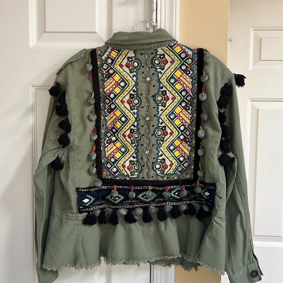 Zara Women's Collar Long Sleeves Button Up Tassel Jacket Olive Green - Picture 4 of 12